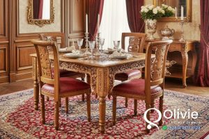 Set Meja Makan 4 Kursi Klasik Mewah Ukir Jati Jepara