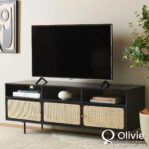 Jual Meja TV Kayu Dan Rotan Kaki Besi