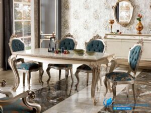 Meja Makan Klasik 6 Kursi Jok Bludru