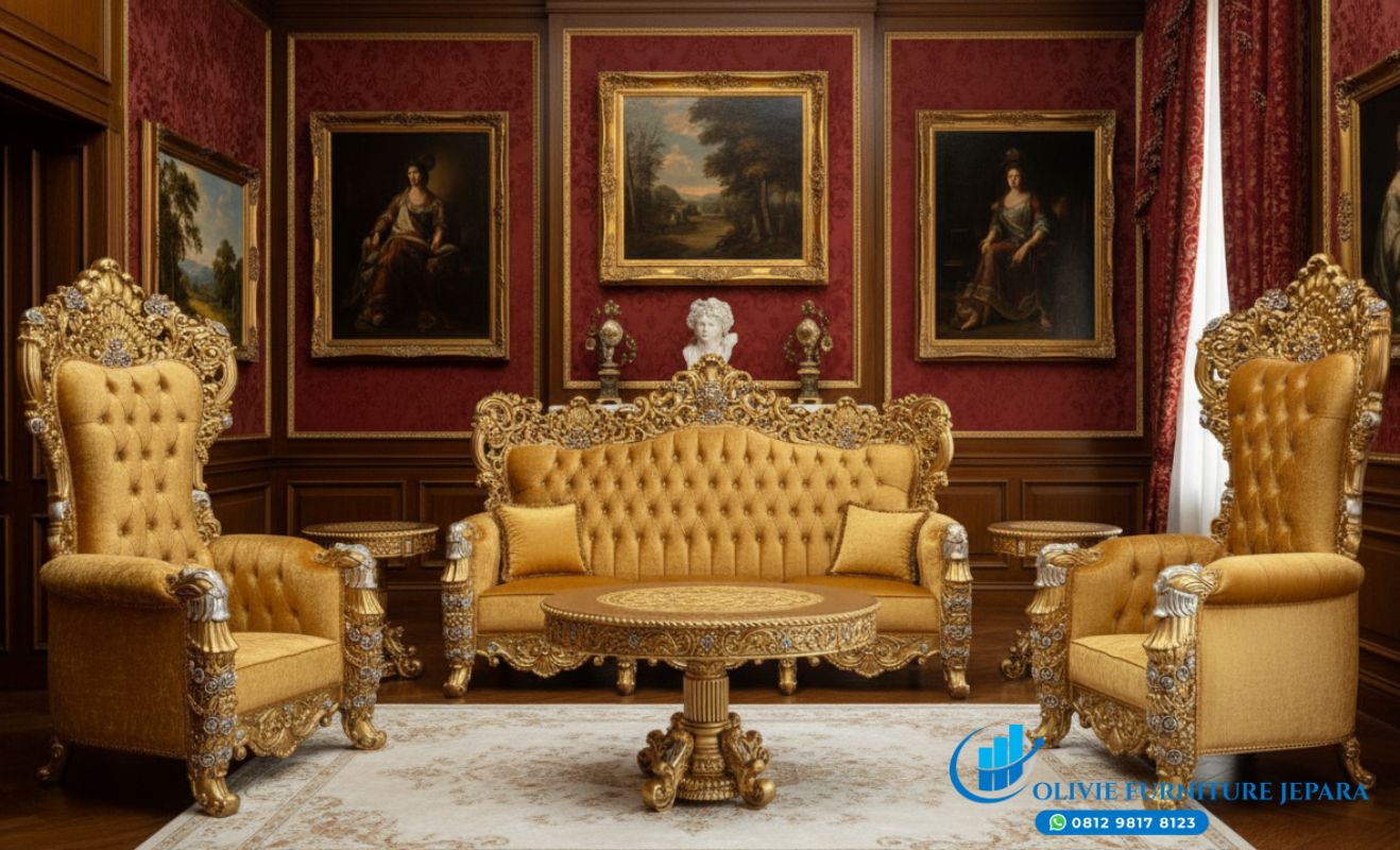 Sofa Tamu Klasik Jepara Ukiran Emas Mewah Terbaru