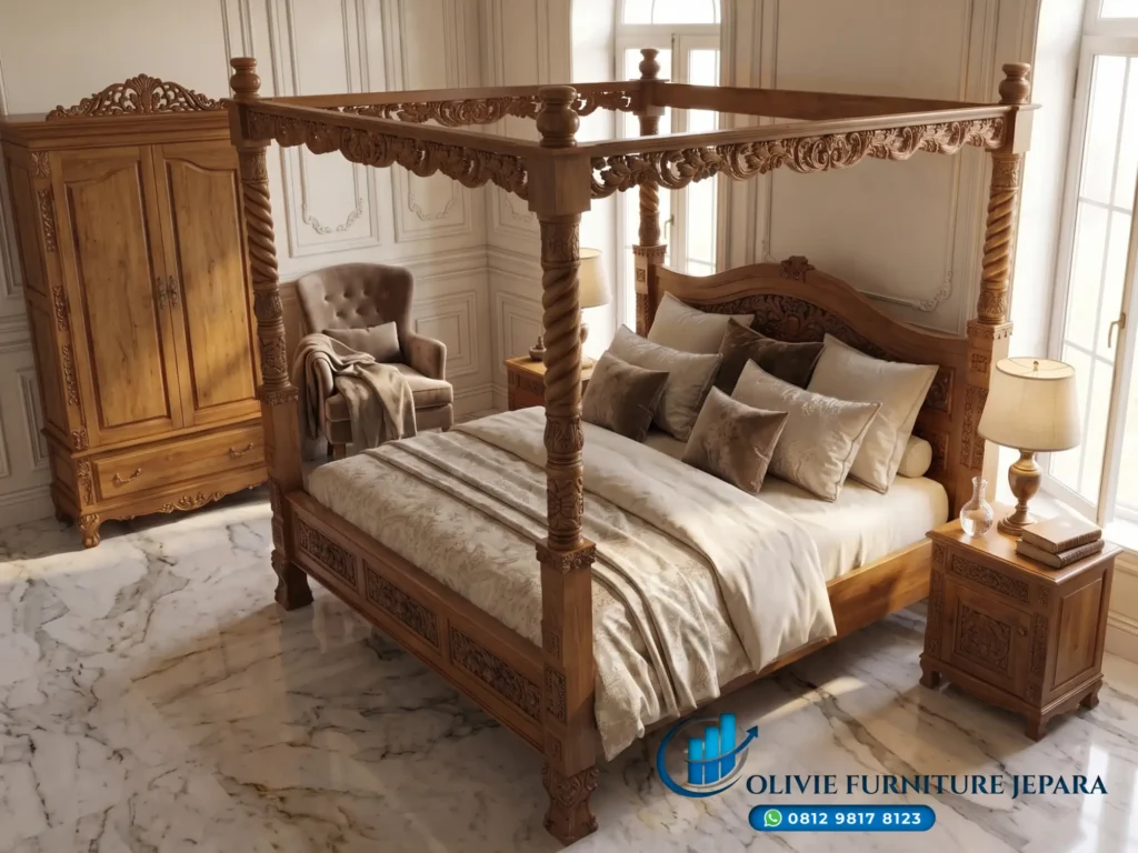 Gaya Tempat Tidur Villa Mewah Jati Klasik Jepara