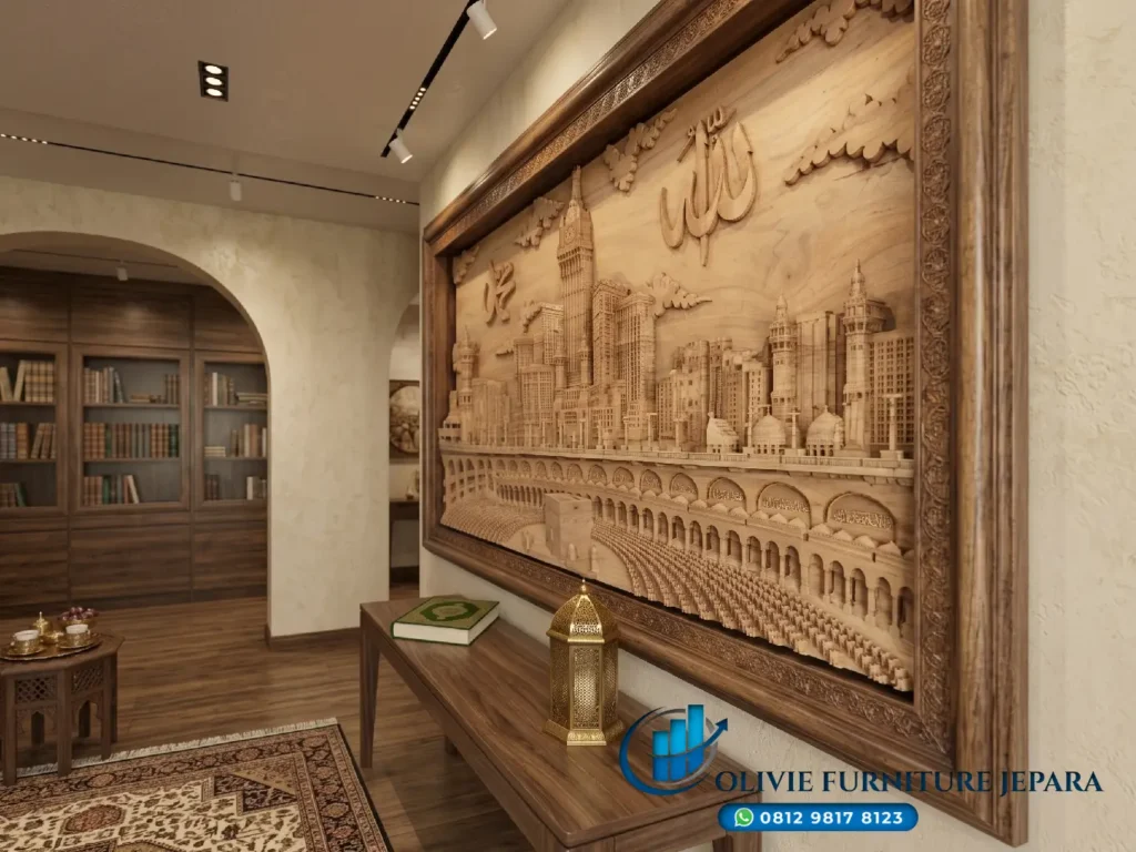 Hiasan Dinding Ukiran Relief Makkah 3D dengan Kaligrafi Allah & Muhammad
