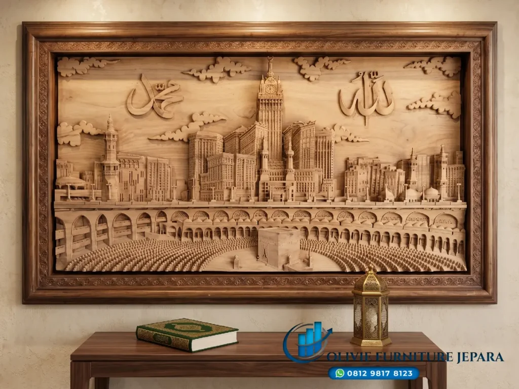 Jual Hiasan Dinding Ukiran Relief Makkah 3D dengan Kaligrafi Allah & Muhammad