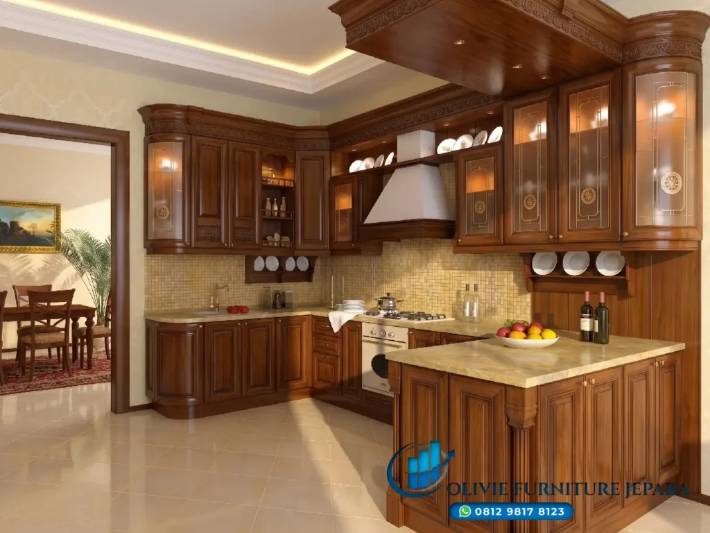 Kabinet Kitchen Set Kayu Jati Jepara Klasik Terbaru