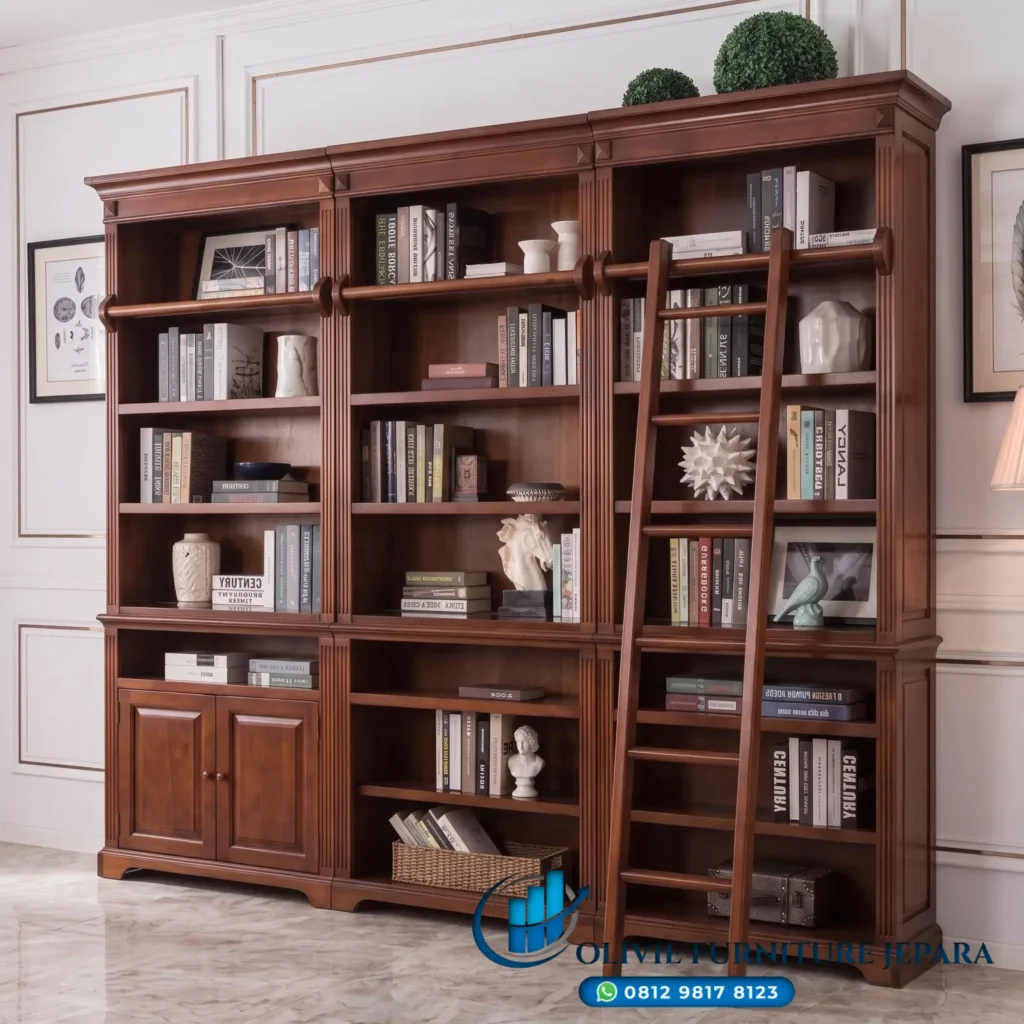 Kabinet Lemari Rak Kayu Jati Ruang Baca Perpustakaan
