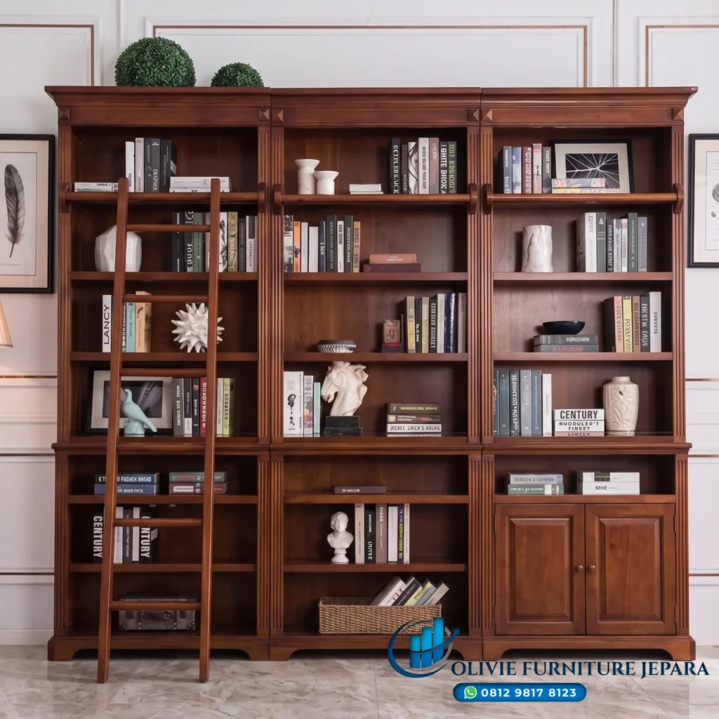 Lemari Rak Kayu Jati Ruang Baca Perpustakaan