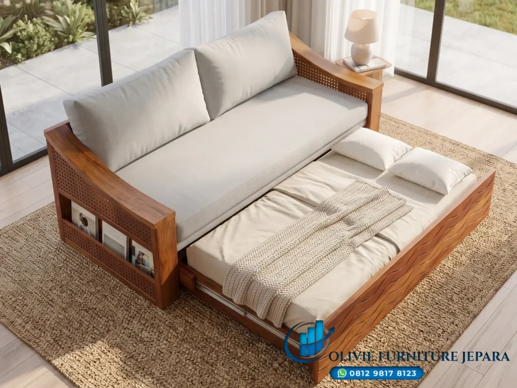 Model Sofa Bed Kayu Jati Mewah Rotan Alami