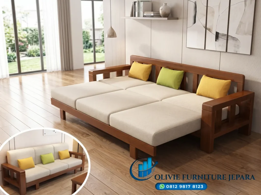 Model Sofa Bed Modern Kayu Jati Perhutani Jepara