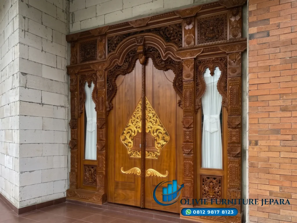 Pintu Gebyok Kayu Jati Ukiran Jepara, Pintu Gebyok Jati Ukir Jepara Motif Gunungan Wayang