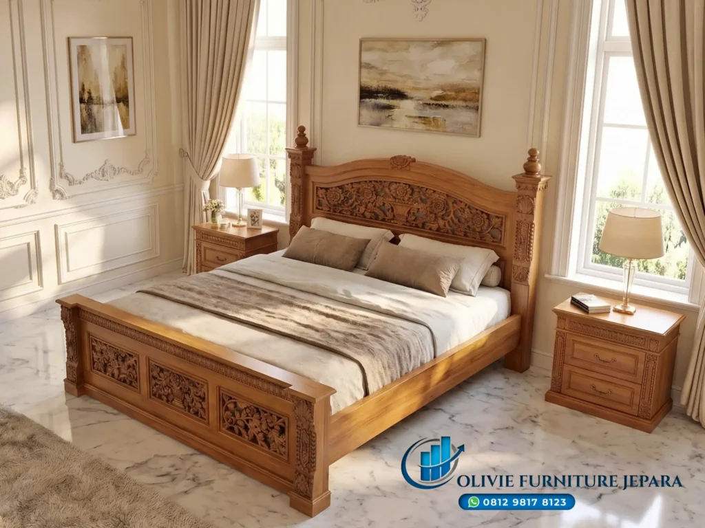 Ranjang Tempat Tidur Hotel Mewah Kayu Jati Premium