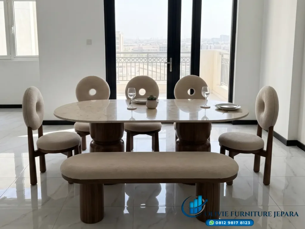 Set Meja Makan Marmer Carara Mewah Minimalis