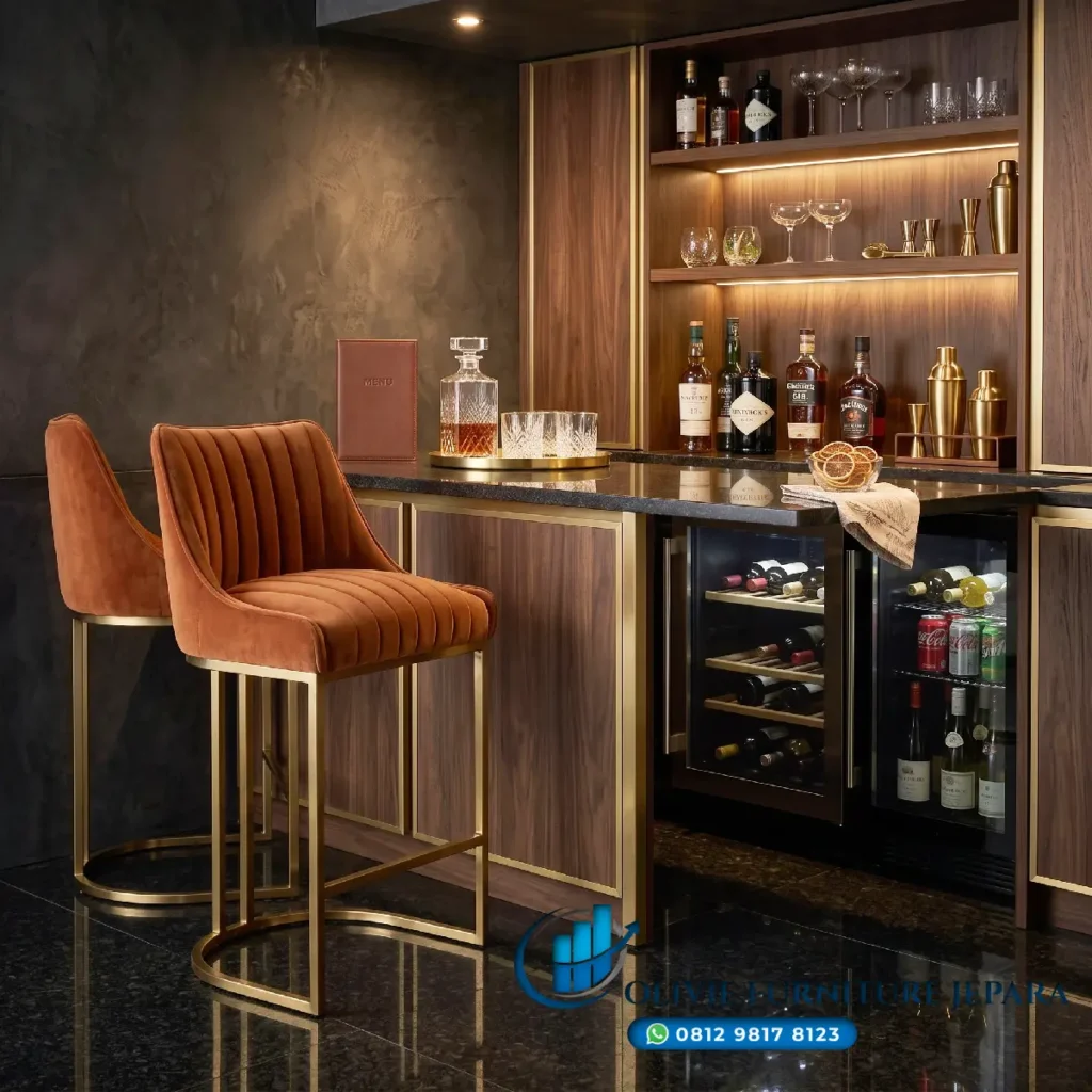Set Minibar Kursi Bar Stainless Modern Mewah