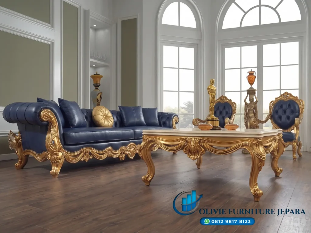 Set Sofa Tamu Mewah Klasik Blue Olive
