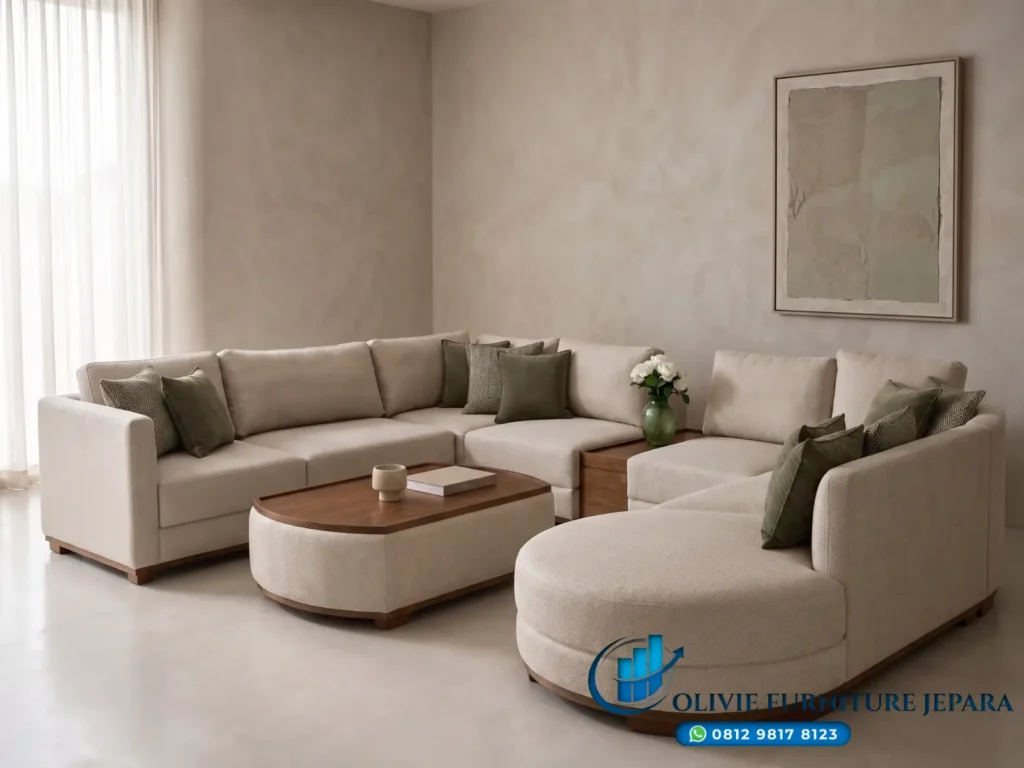 Sofa Tamu Jepara Modern Terbaru Model Sudut Ruang Lobby Hotel di Produksi Olivie Furniture Jepara