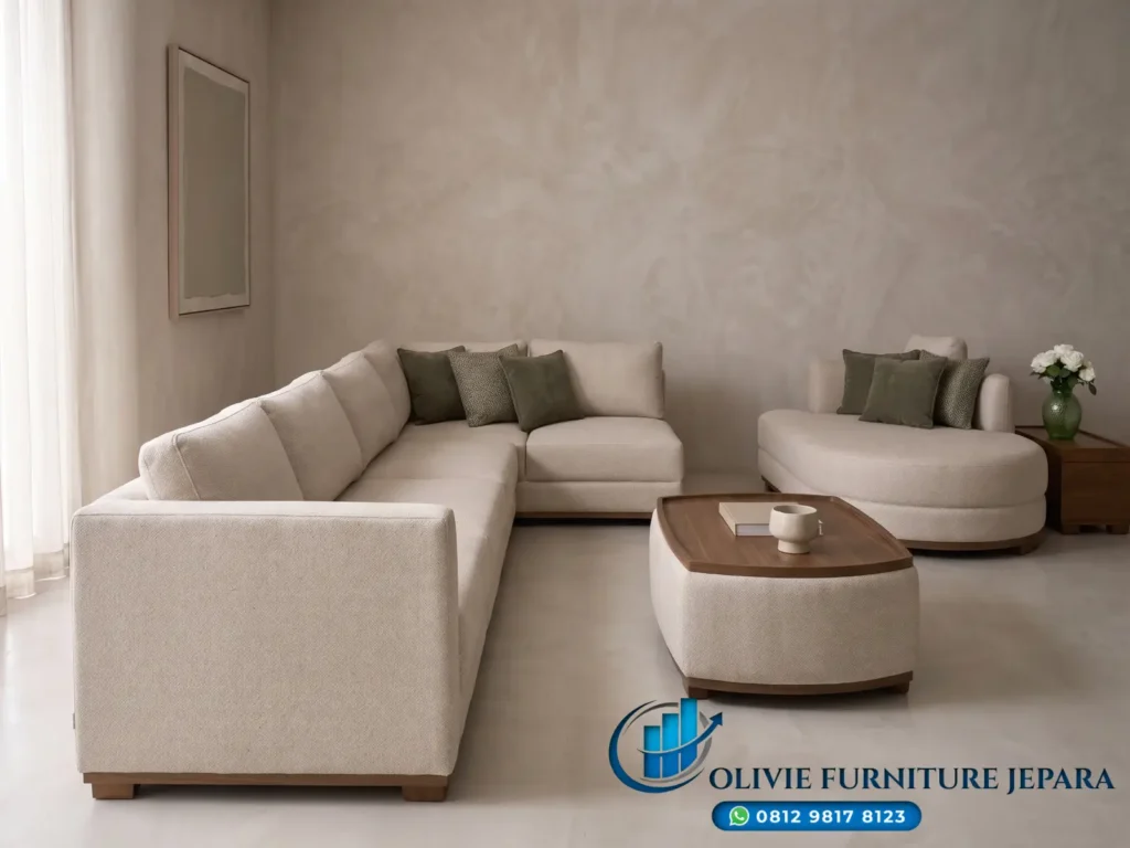 Sofa Tamu Jepara Modern Terbaru Model Sudut Ruang Perkantoran di Produksi Olivie Furniture Jepara