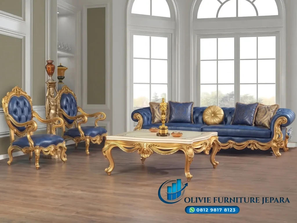 Sofa Tamu Mewah Klasik Blue Olive