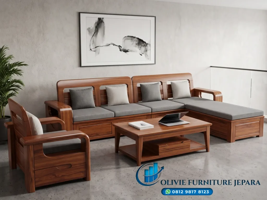 Sofa Tamu Sudut Sadewa Luxury Jati Jepara Custom